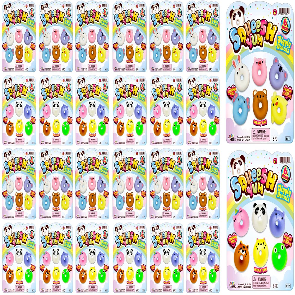 JA-RU Squeesh Yum - Mini Squishy Donut Toy (24 Pack, 6 Mini Mochi Squishies Each) | Donut-Shaped Mochi Squishy Animals | Kids Anger Management Toys | Bulk Party Favors. 3352-24s
