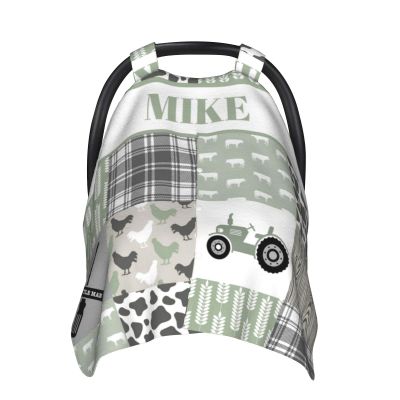 Personalized Baby Car Seat Canopy for Babies, Custom Name Car Seat Covers for Boys and Girls, Opening Minky Nursing Breastfeeding Cover for Infant, Carseat Canopies for Newborn (Farm Theme)