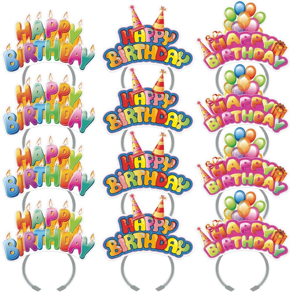 KKBES 12 Pack Party Headbands, Paper Hats for Adults and Kids, 3 Patterns