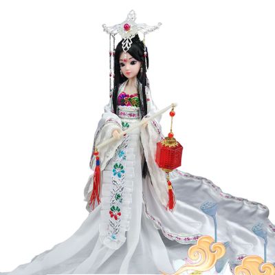 Jayiaine Chinese Oriental Antique Doll, 12 Inch With 3D Realistic Eyes, Indoor Decoration, Bracket Shoes, Headdress - for Ages 15 Years+, White