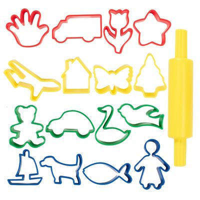 Ready 2 Learn Dough Roller and Cutters | Set of 17 | Dough Tools for Kids Ages 18m+ | Arts and Crafts Supplies for Toddlers | Roll, Cut, Mold and Play