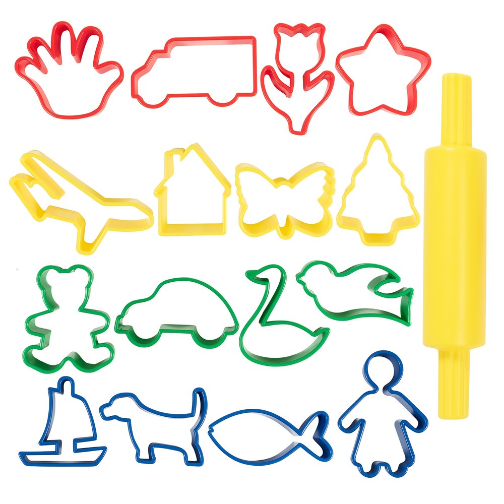 Ready 2 Learn Dough Roller and Cutters | Set of 17 | Dough Tools for Kids Ages 18m+ | Arts and Crafts Supplies for Toddlers | Roll, Cut, Mold and Play