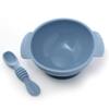 PrimaStella Unbreakable Silicone Non-Slip Bowl and Chew Spoon Set for Babies and Toddlers (Slate Blue) view 1