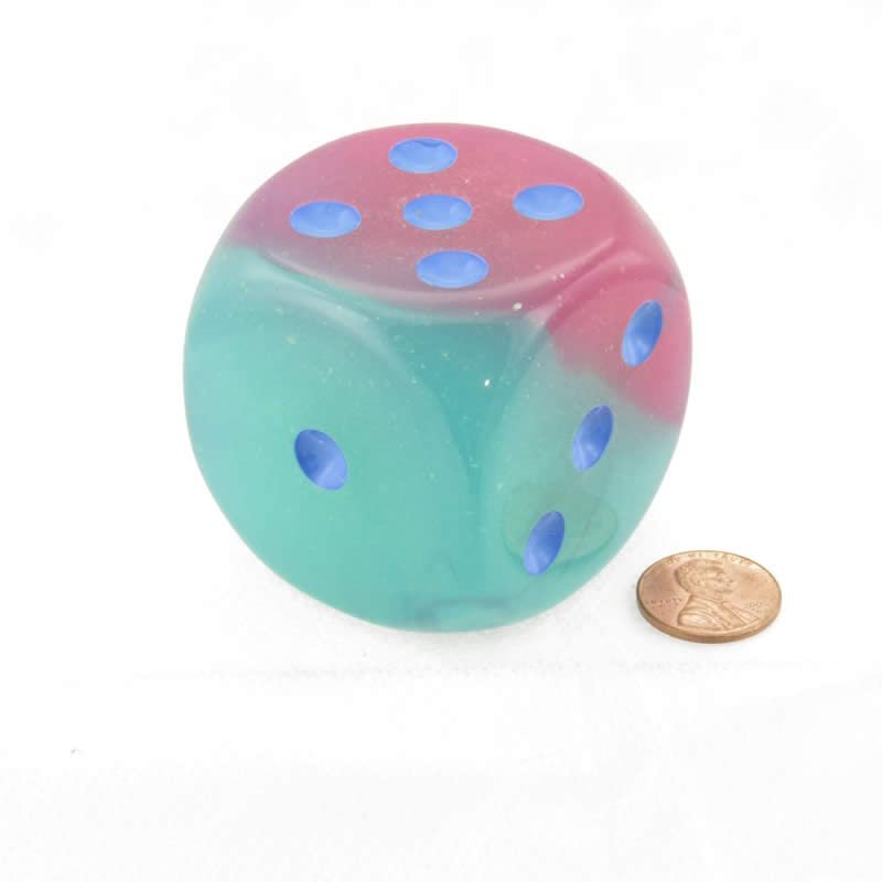 Gel Green and Pink Gemini Luminary Die with Blue Pips D6 50mm (1.97in) Pack of 1 Chessex