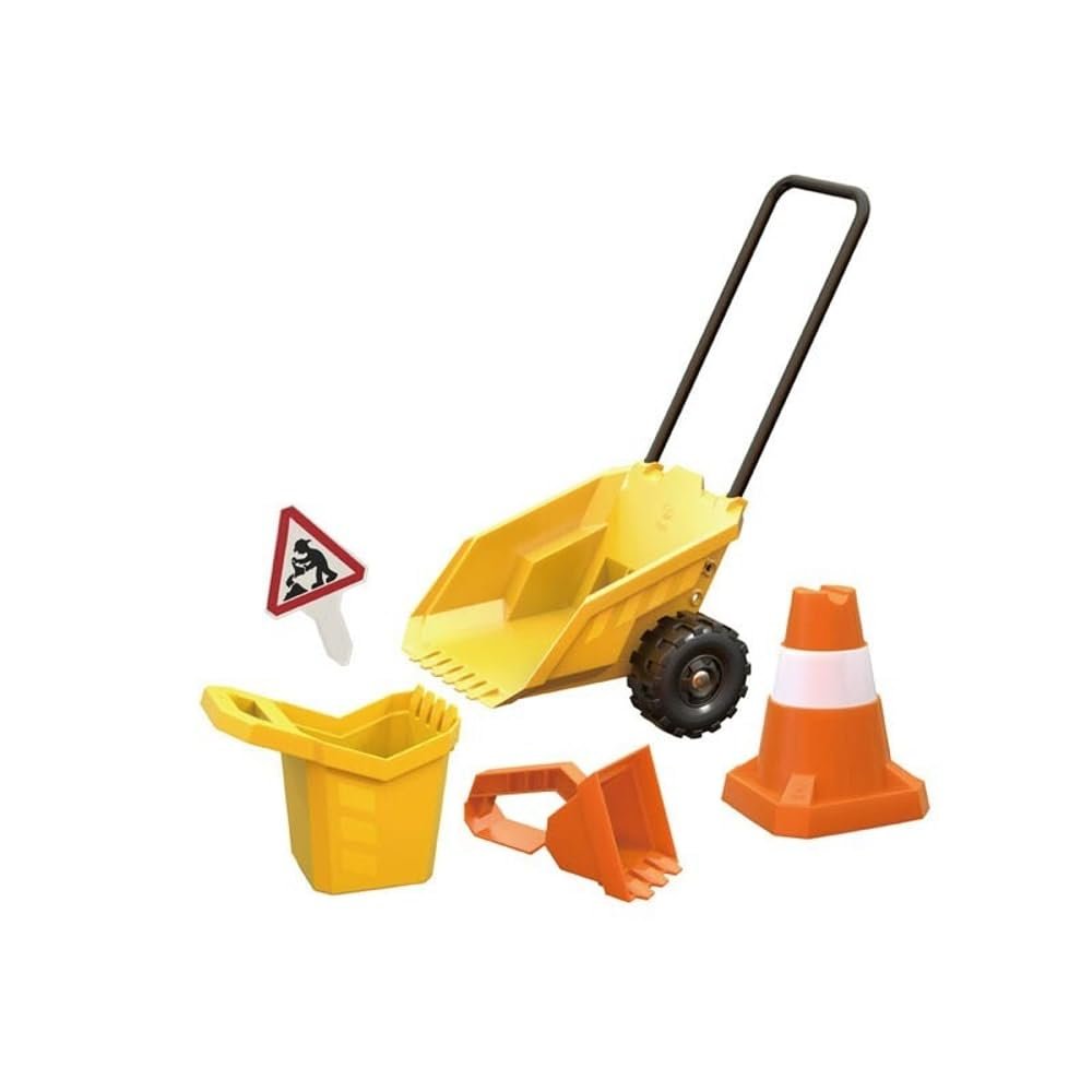 Hape Construction Sand Toy Dumper Set | Toy Set with Wheelbarrow Bucket, Shovel, Cone and Sign, for Children Ages 3+