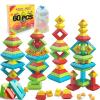 Stacking Toys Building Blocks for Toddlers 60 PCS Montessori Toys for 3 4 5 6 Year Old Sensory Toys Preschool Learning Activities Stem Educational Pyramid Magic Tower Gifts Set for Kids Boys Girls view 1
