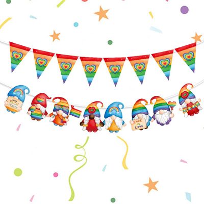 ALIBBON Rainbow Pride Banner, Gnome Banner for Pride Party Pride Parade, LGBT Banner for Pride Celebrations, Gay Pride Banner Heart Colorful Banner Mantle Fireplace Decoration Party Supplies