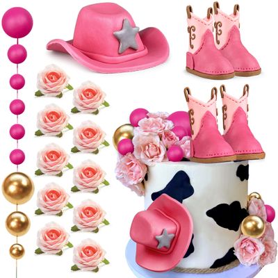 22PCS Cowgirl Cake Decorations Cowgirl Hat and Boot Cake Toppers Western Cowgirl Birthday Baby Shower for Western Theme Party Favors Supplies