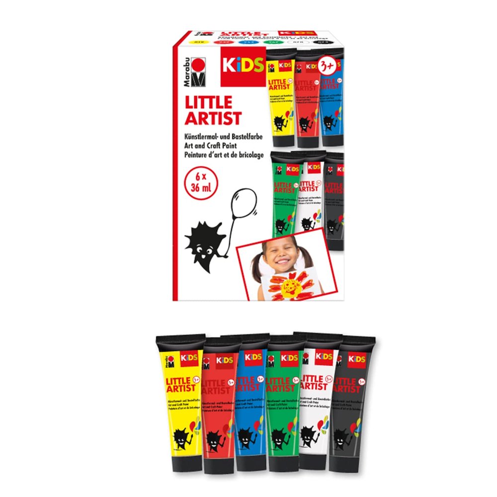 Marabu 0305000000101 - KiDS Little Artist, Painting and Craft Paint, 6 x 35 ml, Vegan, Quick Dry, for Children from 3 Years