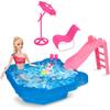 BETTINA Pool Playset - Glam Pool with Slide, Doll Pool Accessories Includes Beach Chair, Beach Umbrella, Dog, Swimming Pool Set for 12 Inch Dolls, Bath Toys for Dolls view 1