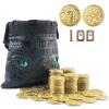 100 Metal Fantasy Coins with PU Fake Leather Pouch, Gold DND Coins for Board Game, Golden Game Tokens Store in The Coins Bag, DND Accessories for from New to Master, Retro Board Game Gifts for DM view 1