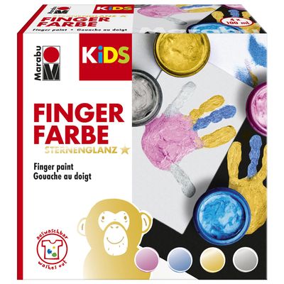 0303000000086 - KiDS Fingerfarben-Set Sternenglanz mit leuchtenden Farben, 4 x 100 ml, ve, auswaschbar, fr Kinder ab 3 Jameran, Rosa, Blau, Gold, Silber