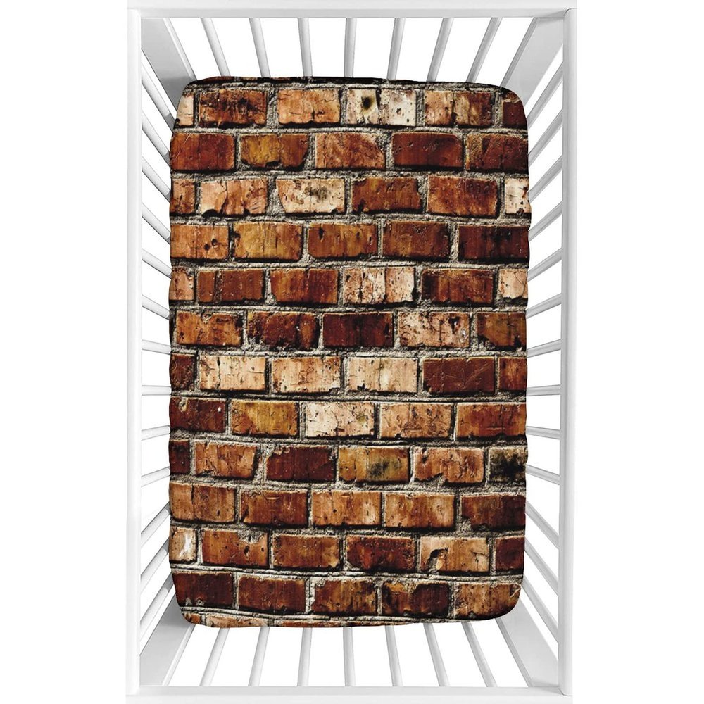 Decorative Crib Sheet,Brown Fitted Microfiber Baby & Toddler Universal Crib Sheets,28"x 52"x 8",Old Grunge Brick Wall Aging Print Crib Sheet Set, for Standard Crib and Toddler Mattresses