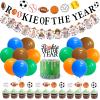 Sursurprise Sports 1st Birthday Decorations Rookie of the Year Banner Cake Topper All Star Monthly Photo Banner Garland Balloons for Boys First Birthday Party Supplies view 1