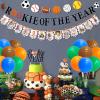 Sursurprise Sports 1st Birthday Decorations Rookie of the Year Banner Cake Topper All Star Monthly Photo Banner Garland Balloons for Boys First Birthday Party Supplies view 4