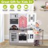BRINJOY Play Kitchen Set for Kids, Wooden Toddler Kitchen Playset w/Curtains, Coffee Maker, Stove,Sink, Utensils, Light & Sound, Kids Pretend Play Kitchen Toy Set Gift for Girls Boys view 2