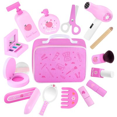 GAGAKU Wooden Makeup Toy Set Pretend Wood Beauty Hair Salon Toys for Toddler Wooden Makeup Kit for Girls with Styling Tools Christmas Birthday Gift for 3 4 5 6 7 Years Old Girls