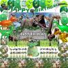 Dinosaur Birthday Party Supplies Decorations Include Backdrop, Tablecloth, Birthday Banners, Cake Decoration, Cupcake Toppers, Latex Balloons, Hanging Swirls, Tableware Set, Aluminum foil Balloon view 1