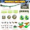 Dinosaur Birthday Party Supplies Decorations Include Backdrop, Tablecloth, Birthday Banners, Cake Decoration, Cupcake Toppers, Latex Balloons, Hanging Swirls, Tableware Set, Aluminum foil Balloon view 2