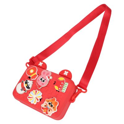 Sanpyl Kids Camera Case Compatible with Most Kids Camera Toys, Kids Video Camera and Accessories DIY Cartoon Decors Shock Absorbing Camera Bag, for Girls Gifts (Red)