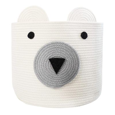 Homearda Foldable Woven Laundry Basket with Cute Bear Design - Large Capacity Decorative Organizer for Toys, Blanket, Towels, Clothes - White (16D x 14H inch)