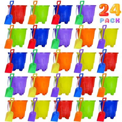 Qiuyanbo 5 Inch Sand Castles Beach Buckets and Shovel Set,Sand Bucket Water Bucket for Beach Fun Great Summer Party Accessory24 Shovels and 24 Pail Buckets