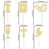 Gyufise 24Pcs Girl God Bless and Baptism Cupcake Toppers Glitter Dove Chalice Bible Cross Cupcake Picks First Communion Christian Baptism Theme Baby Shower Girls Birthday Party Cake Decorations Gold view 2