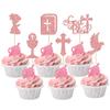 Gyufise 24Pcs Girl God Bless and Baptism Cupcake Toppers Glitter Dove Cross Cupcake Picks First Communion Christian Baptism Theme Baby Shower Girls Birthday Party Cake Decorations Supplies Rose Gold view 1