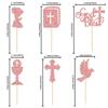 Gyufise 24Pcs Girl God Bless and Baptism Cupcake Toppers Glitter Dove Cross Cupcake Picks First Communion Christian Baptism Theme Baby Shower Girls Birthday Party Cake Decorations Supplies Rose Gold view 2