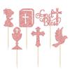 Gyufise 24Pcs Girl God Bless and Baptism Cupcake Toppers Glitter Dove Cross Cupcake Picks First Communion Christian Baptism Theme Baby Shower Girls Birthday Party Cake Decorations Supplies Rose Gold view 3