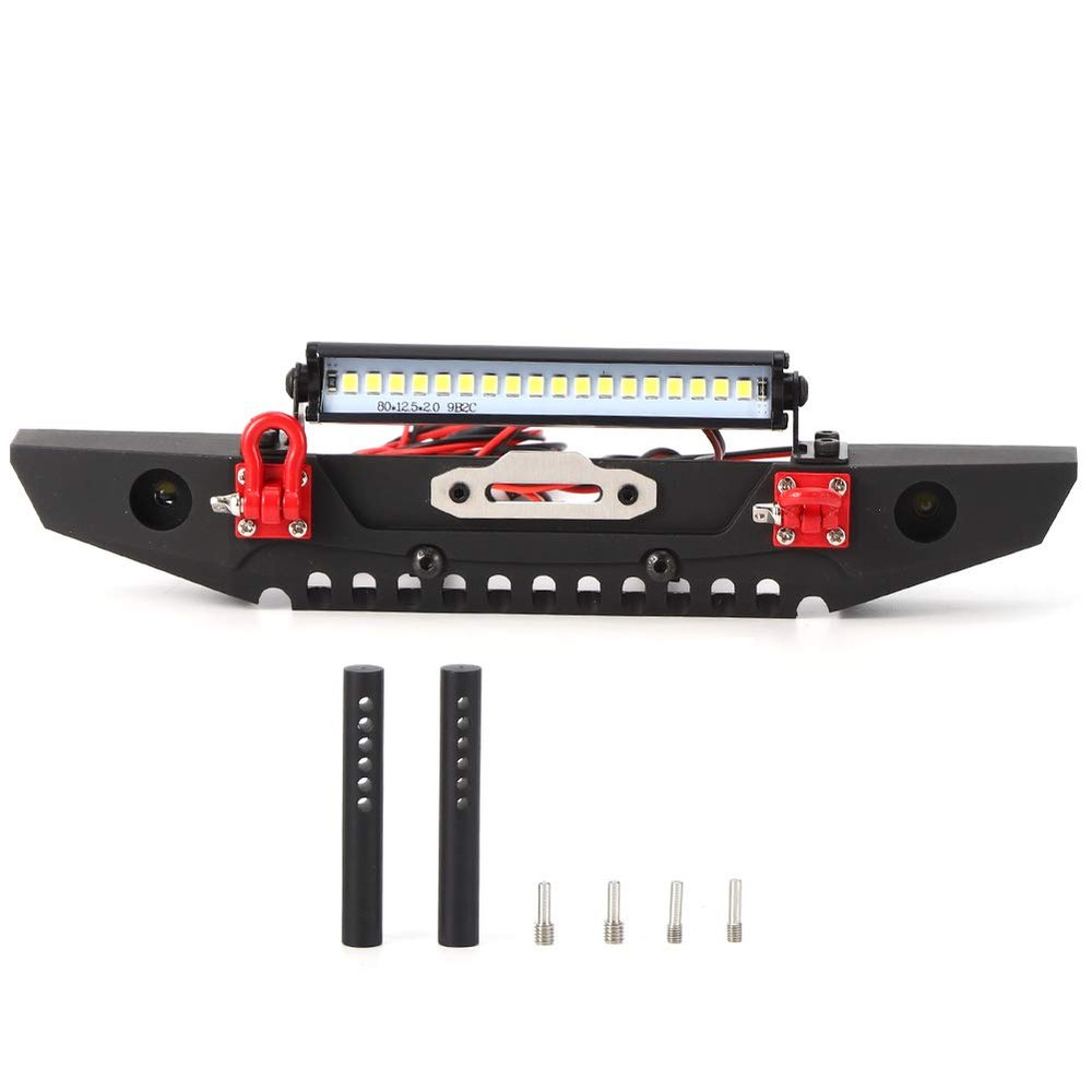 NDNCZDHC Metal Front Bumper, Anticollision Front Bumper with LED Light RC Car Parts Fit for TRX4 SCX10 90046 1/10 RC Crawler Car