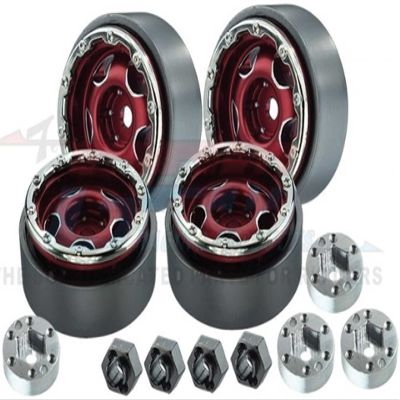 Aluminum 1.0 Inch Alloy Beadlock Wheel Rims Set (Star) for Traxxas 1:18 TRX4M Ford Bronco / TRX4M Land Rover Defender/Axial 1:24 SCX24 Deadbolt / SCX24 Jeep Wrangler Upgrades - Red