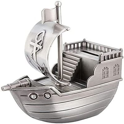 Bsetain Piggy Bank Gift Saving Coins Metal European-Style Retro Creative Pirate Ship Piggy Bank Crafts Ornaments Coin Bank Currency Bank Ornaments Boy and Girl Birthday Gifts