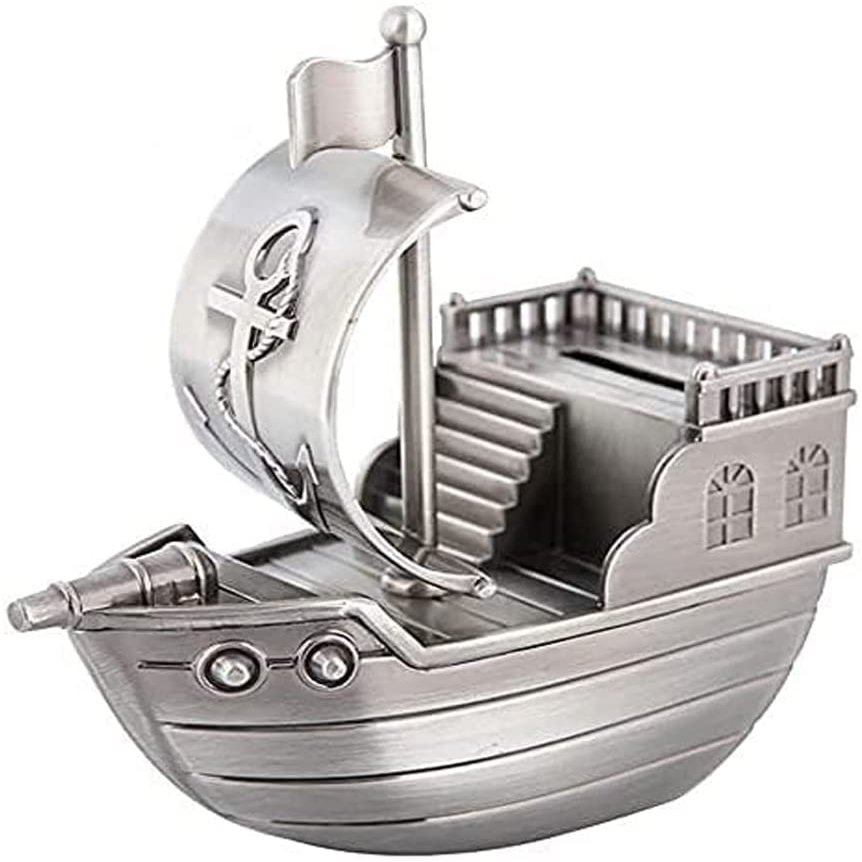 Bsetain Piggy Bank Gift Saving Coins Metal European-Style Retro Creative Pirate Ship Piggy Bank Crafts Ornaments Coin Bank Currency Bank Ornaments Boy and Girl Birthday Gifts