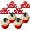 Gyufise 24Pcs Graduation Cupcake Toppers 2026 Red Glitter Class of 2026 Graduation Cupcake Topper Decorations Diploma Grad Cap Cake Toppers Picks for Graduation Party Decorations 2026 view 1