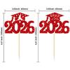 Gyufise 24Pcs Graduation Cupcake Toppers 2026 Red Glitter Class of 2026 Graduation Cupcake Topper Decorations Diploma Grad Cap Cake Toppers Picks for Graduation Party Decorations 2026 view 2