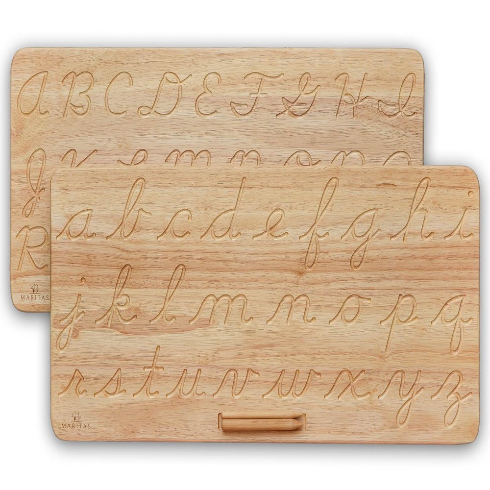 Maritas Cursive Alphabet Tracing Board Montessori Toys for 3 Year Old up-Reversible Uppercase and Lowercase-Homeschool Supplies and Preschool Toys-Letter Tracing Learn to Write