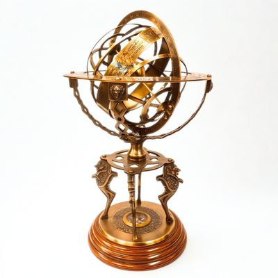 Asian Arts Global Armillary Globe Brass Sphere Handmade 19" Big Size with Direction Compass Housewarming Collectible Home and Office Decor