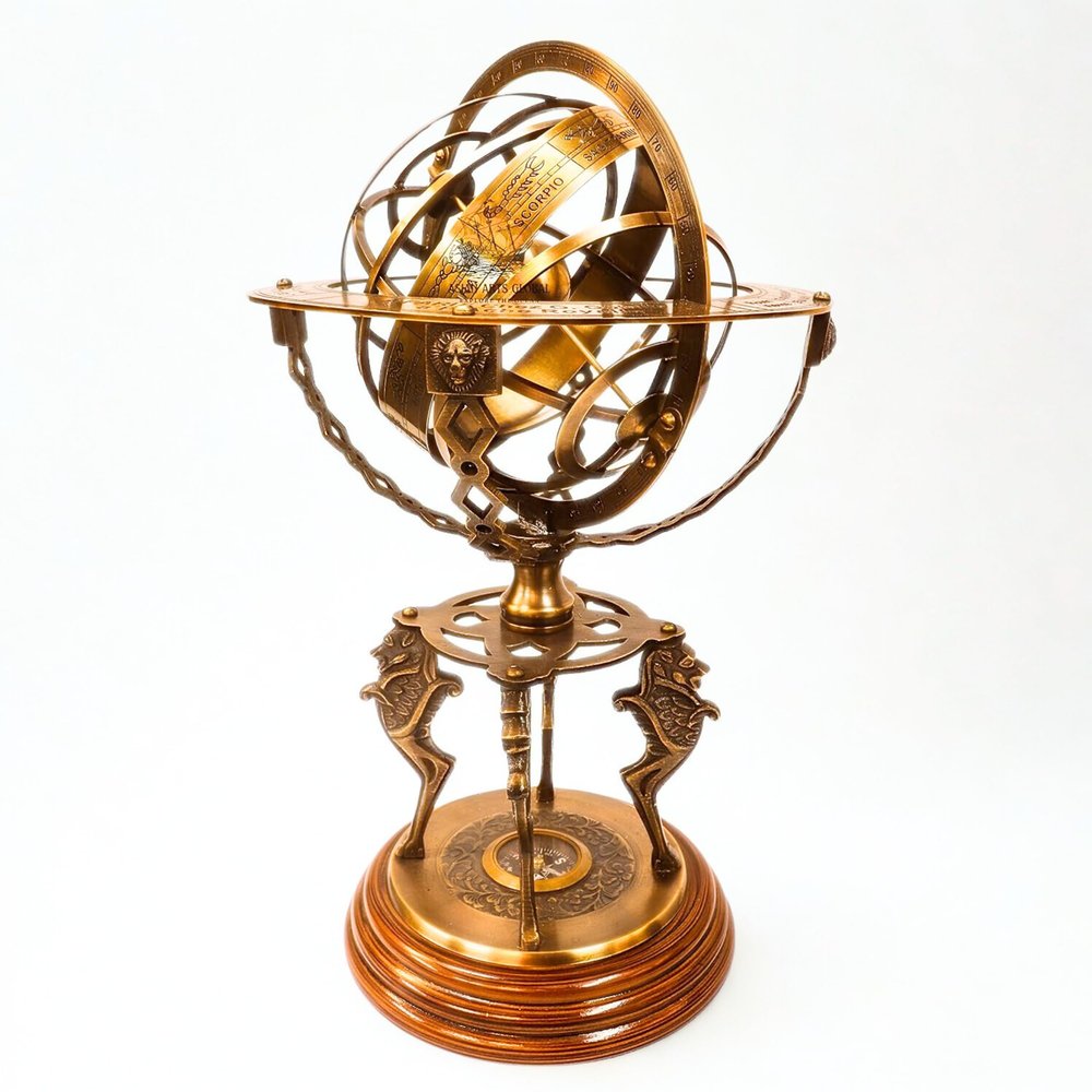 Asian Arts Global Armillary Globe Brass Sphere Handmade 19" Big Size with Direction Compass Housewarming Collectible Home and Office Decor