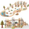 Wooden Train Set 141 Pc Build and Play Elevated Track System STEAM Accredited National Park Animal Railway Multi Level Spiral STEM Toy Gift for Grandkids Kids Toddlers Compatible Thomas Brio Railway view 1