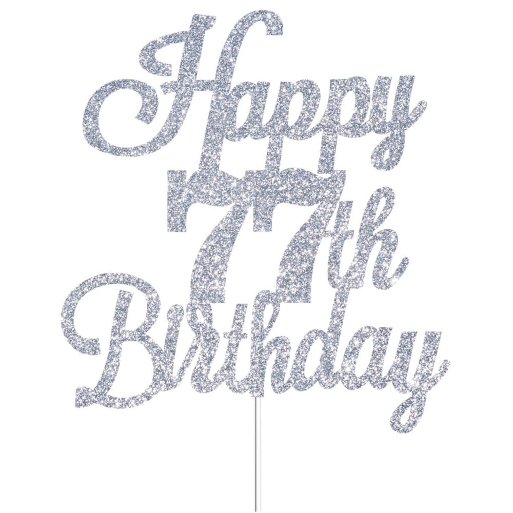 Happy 77th Birthday Cake Toppers Silver Glitter, Cheers to 77 Years Old Bday Decoration 77th Anniversary Cake Topper, Seventy-seven Theme Cake Decorations for Birthday Anniversary Party