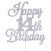 Happy 14th Birthday Cake Toppers Silver Glitter, Cheers to 14 Years Old Bday Decoration 14th Anniversary Cake Topper, Fourteen Theme Cake Decorations for Birthday Anniversary Party view 1
