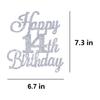 Happy 14th Birthday Cake Toppers Silver Glitter, Cheers to 14 Years Old Bday Decoration 14th Anniversary Cake Topper, Fourteen Theme Cake Decorations for Birthday Anniversary Party view 2