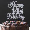 Happy 14th Birthday Cake Toppers Silver Glitter, Cheers to 14 Years Old Bday Decoration 14th Anniversary Cake Topper, Fourteen Theme Cake Decorations for Birthday Anniversary Party view 3