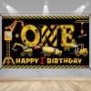 1st Birthday Decorations for Boys, Excavator Dump Truck Theme First Birthday Banner Decorations Digger One Year Old Bday Banner Backdrop Party Supplies Sign view 1