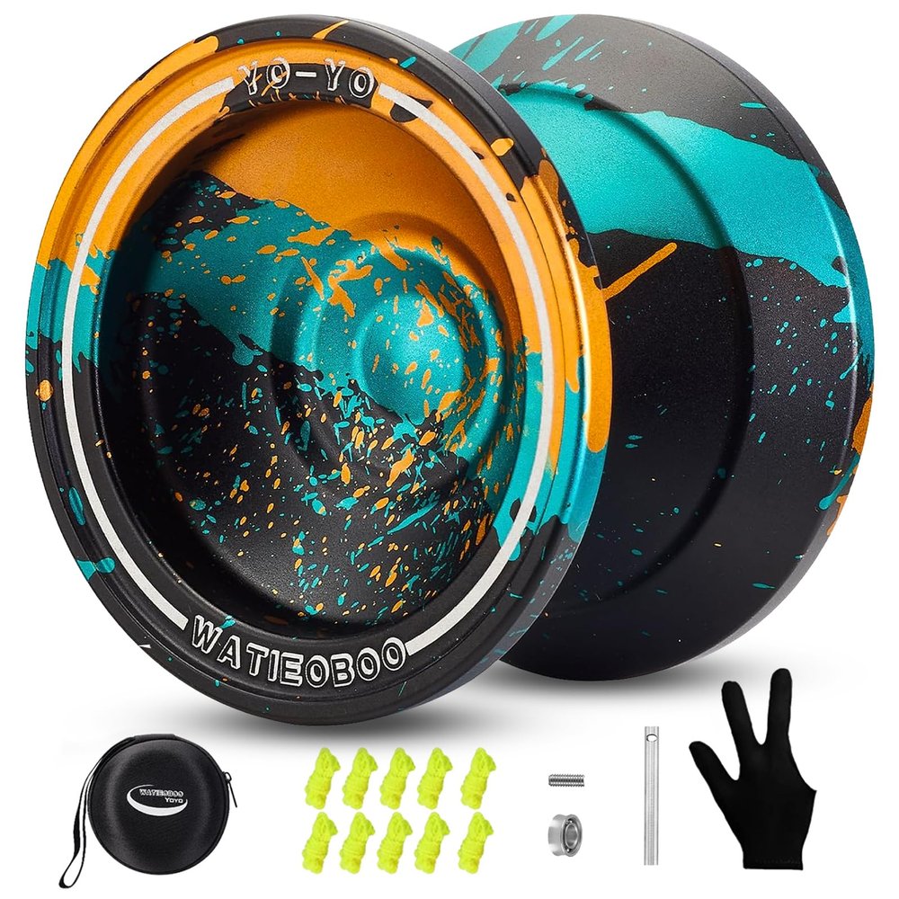 WATIEOBOO yoyo Responsive & Professional Unresponsive Yoyos - Beginners & Adults Pro Metal Trick Yo-yo with Yo Yo Bearing Kit, 10 Strings, Case & Gloves