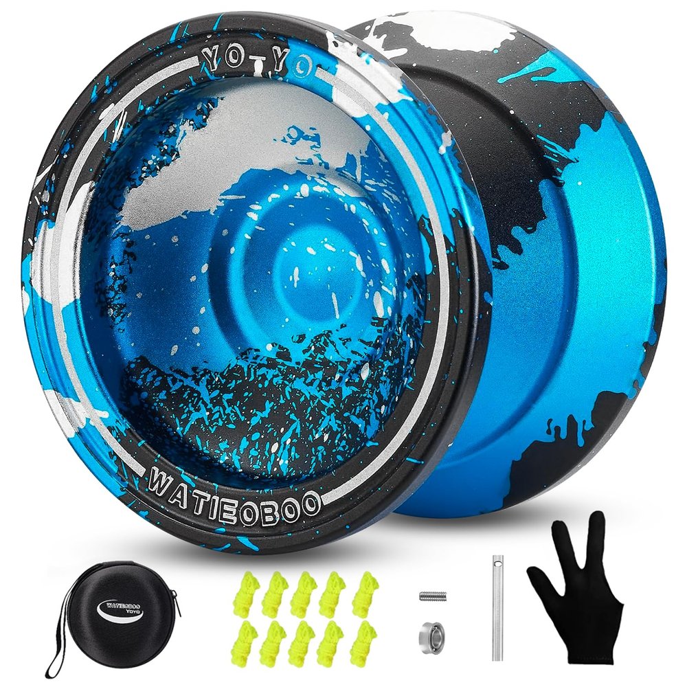 WATIEOBOO Responsive & Unresponsive Yoyo - Beginners & Adults Pro Metal Trick Yo-yo with Bearing Kit, 10 Strings, Case & Gloves