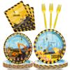 96 Pcs Construction Birthday Party Plates Napkins Forks Supplies Tableware Set Disposable Table Dump Truck Theme Decoration for Boys/Kids Birthday Party, Serves 24 Guests view 1