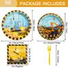 96 Pcs Construction Birthday Party Plates Napkins Forks Supplies Tableware Set Disposable Table Dump Truck Theme Decoration for Boys/Kids Birthday Party, Serves 24 Guests view 2