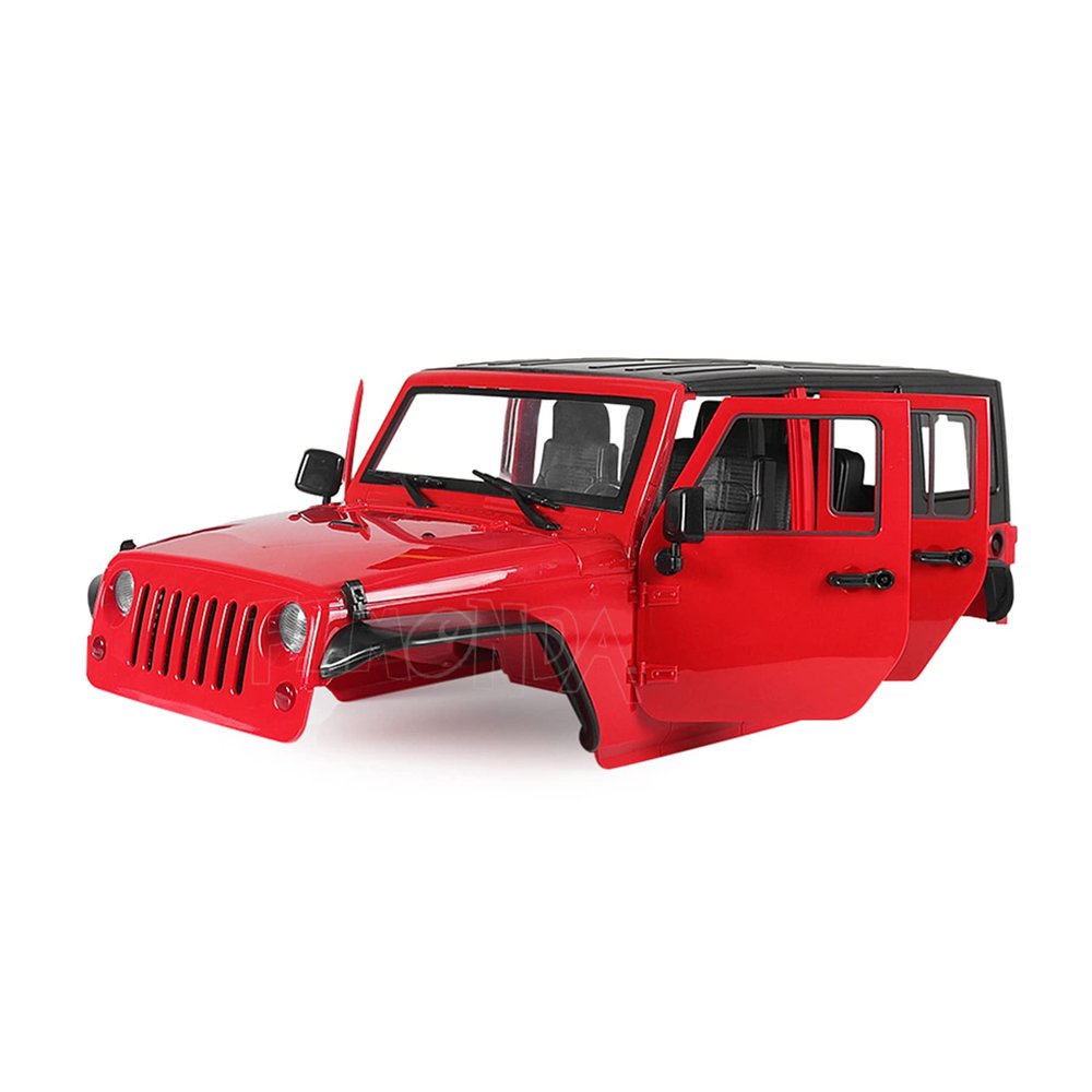 313mm Wheelbase Jeep Wrangler JK Rubicon Body for RC Crawler Car Shell 4 Door Hard Body Shell Kit Axial SCX10 90046 90047 RGT EX86100(red)